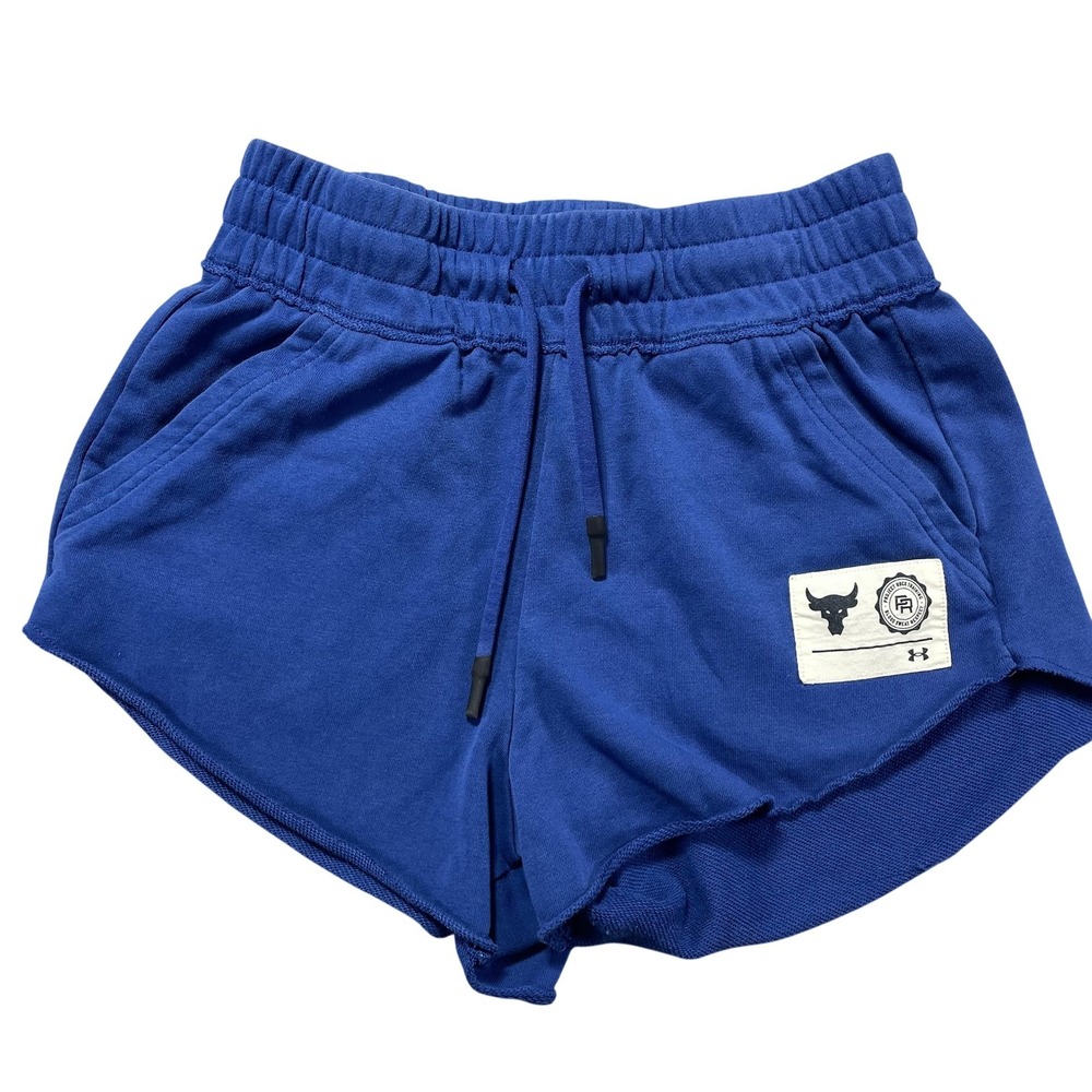 Under Armour Shorts Womens XS Blue Project Rock French Terry Sweat Gym Athletic